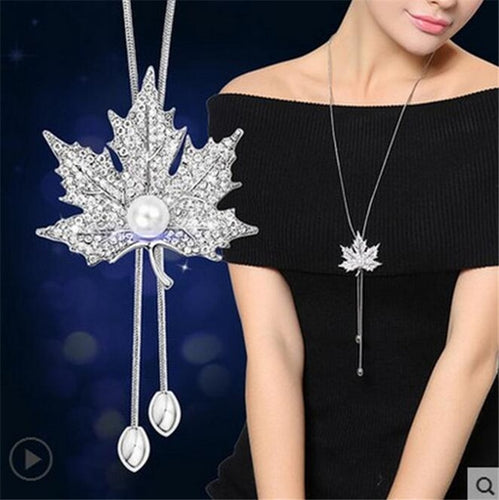 Tasseled crystal long chain necklace