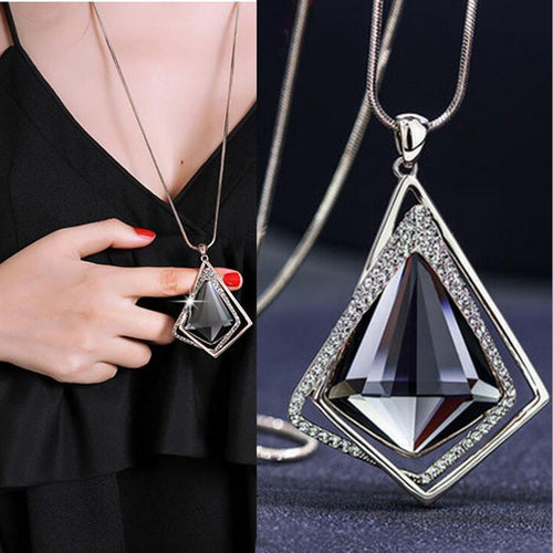Geometric crystal long chain necklace