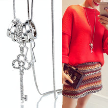Load image into Gallery viewer, Key Looking Crystal Long Chain Necklace