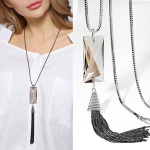 Geometric Black Tassels Long Chain Necklace