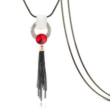 Load image into Gallery viewer, Emerald tassels long chain necklace