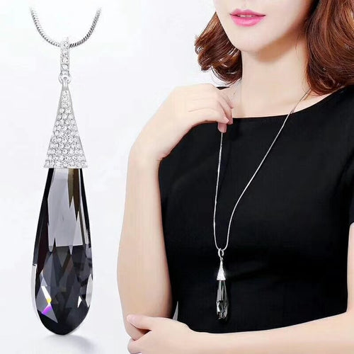 Crystal water drop long necklace