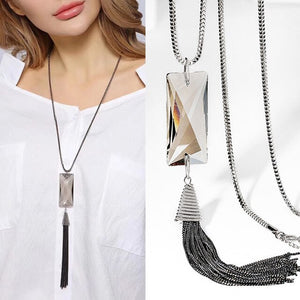 Leaf Feather Tassels Long Chain Necklace