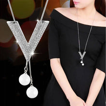 Load image into Gallery viewer, Large V Crystal Coated Long Chain Necklace